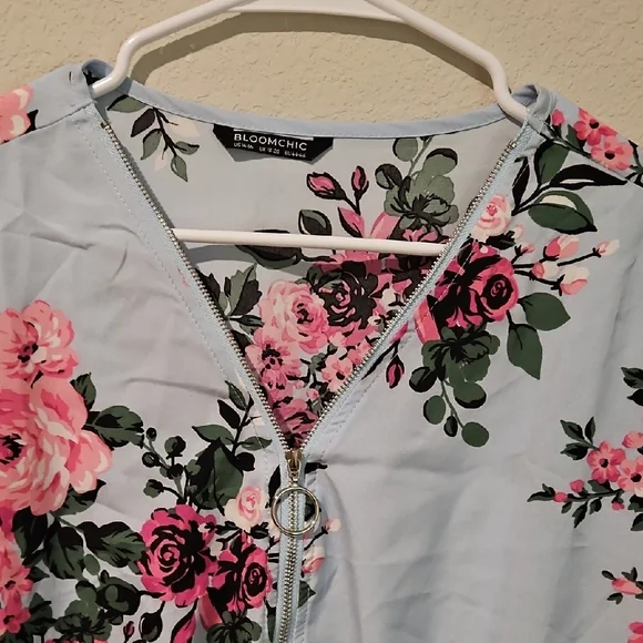 Floral Women's Top - Pink and Blue - Picture 2 of 3
